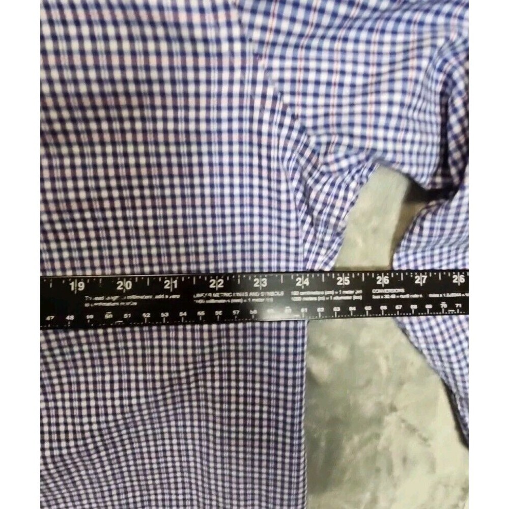 Saks Fifth Avenue blue red white plaid slim fit button front shirt 17 34-35 cot - Picture 5 of 11
